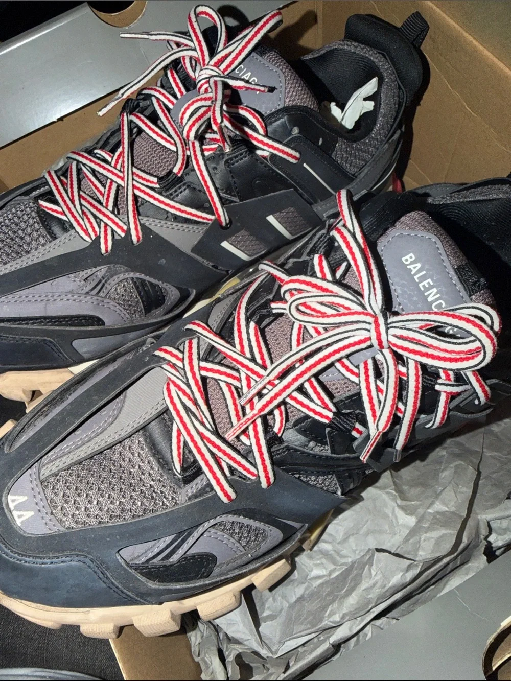 Balenciaga Chunky Trainer Sneakers in Gray with Red-Trim Laces